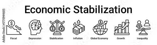 Economic Stabilization banner web icon vector illustration concept for business with icon of Fiscal, Depression, Stabilization, Inflation, Global Economy, Growth.