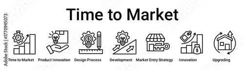 Time to Market banner web icon vector illustration concept for business with icon of Time to market, Product innovation, Design Process, Development, Market Entry Strategy, Innovation.