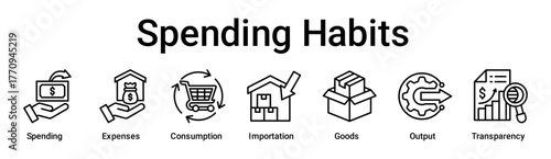 Spending Habits banner web icon vector illustration concept for business with icon of Spending, Expenses, Consumption, Importation, Goods, Output.