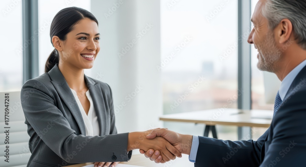 custom made wallpaper toronto digitalProfessional caucasian man and woman shaking hands in modern office setting