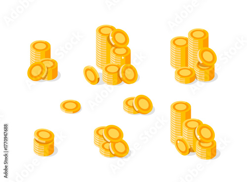 Golden coins stack,Money flat icon in isometric style