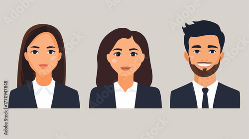 Professional Business People Avatars A Diverse Trio of Individuals in Corporate Attire