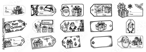 Hand‑drawn Christmas gift tags pack – retro holiday label templates variety