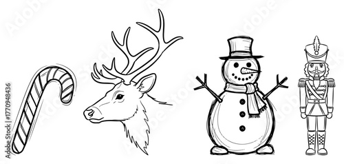 Christmas clipart bundle – candy cane, reindeer head, snowman, nutcracker icons