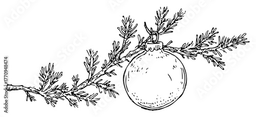 Fir branch with hanging glass bauble ornament – elegant Christmas decoration