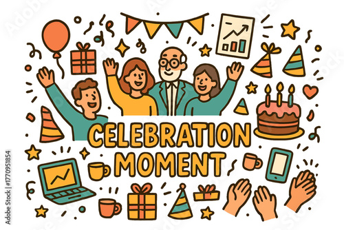 Joyful Celebration Doodle. Celebration Moment. Hand-drawn doodle illustration of celebration moment. Team