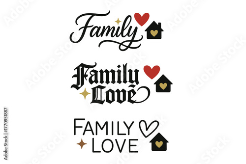 Family Love Calligraphy. Family Love. Create a calligraphy lettering illustration of the phrase: Family Love.