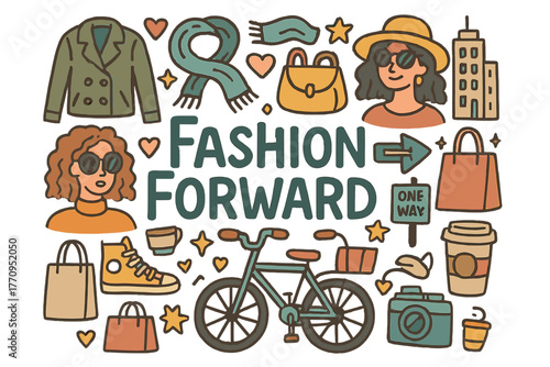 Fashion Doodle Extravaganza. Fashion Forward. Hand-drawn doodle illustration of fashion forward. Jackets,