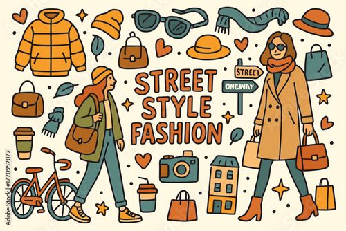 Doodle Street Fashion. Street Style Fashion. Hand-drawn doodle illustration of street style fashion. Sneakers,