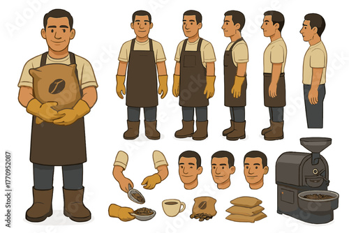 Coffee Roaster Character Constructor. Cartoon realistic vector illustration, Character constructor style,