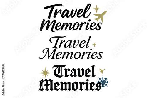 Travel Calligraphy Styles. Travel Memories. Create a calligraphy lettering illustration of the phrase: Travel