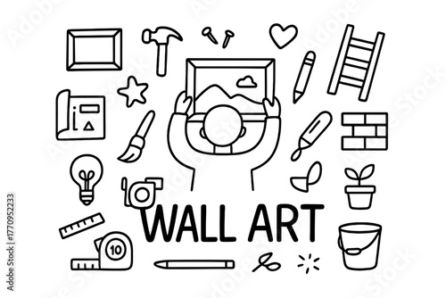 Hand-Drawn Wall Art Doodles. Wall art projects. Hand-drawn doodle illustration of wall art projects. In the