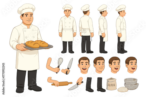 Baker Character Constructor. Cartoon realistic vector illustration, Character constructor style, isolated
