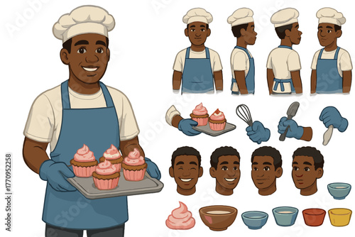 Cupcake Baker's Toolkit. Cartoon realistic vector illustration, Character constructor style, isolated