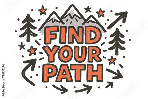 Find Your Path. Find Your Path. bold doodle lettering with thick playful marker outlines, sketchy hand-drawn