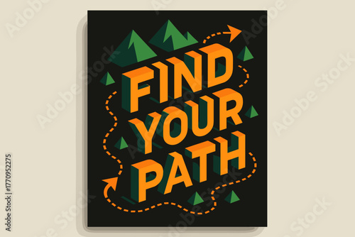 Pathway Perspectives. Find Your Path. isometric 3D lettering with angled block perspective, layered shadows,