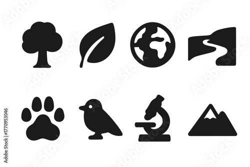 Environmental Icon Set. Environmental protection. Filled icon set of environmental protection: tree, leaf,