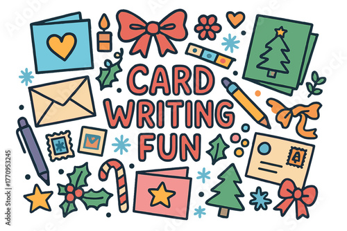 Card Writing Celebration. Card Writing Fun. Hand-drawn doodle illustration of card writing fun. Greeting cards