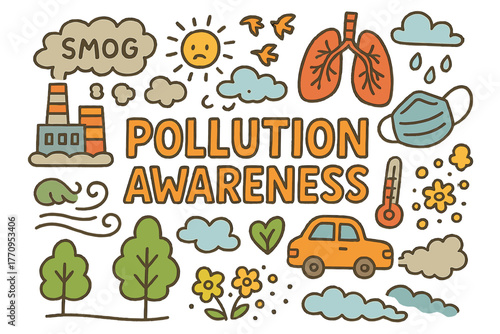 Pollution Awareness Doodle. Pollution Awareness. Hand-drawn doodle illustration of pollution awareness. Smog,