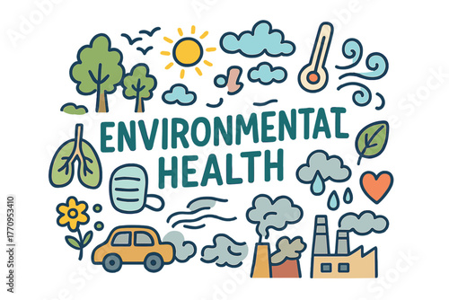 Environmental Health Doodles. Environmental Health. Hand-drawn doodle illustration of environmental health.