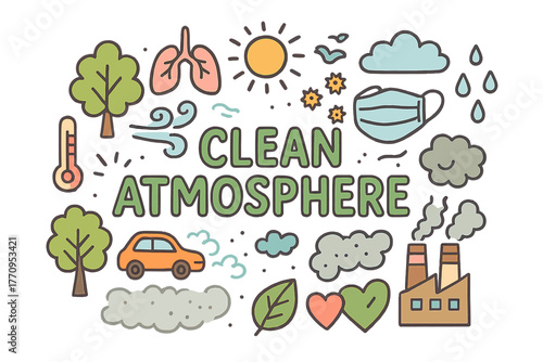 Clean Atmosphere Doodle Art. Clean Atmosphere. Hand-drawn doodle illustration of clean atmosphere. Trees,