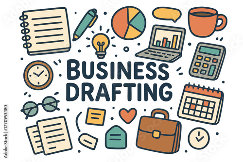 Business Drafting Doodles. Business Drafting. Hand-drawn doodle illustration of business drafting. Notebook,