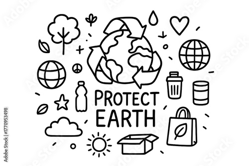 Protect Earth Doodles. Environmental protection. Hand-drawn doodle illustration of environmental protection.