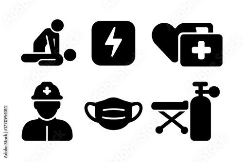 Essential Life-Saving Icons. Life-saving techniques. Filled icon set of life-saving techniques: person