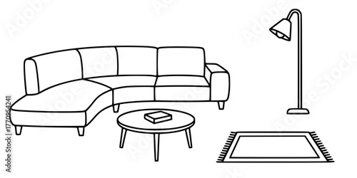 Curved Sectional Sofa Minimalist Interior Outline Vector