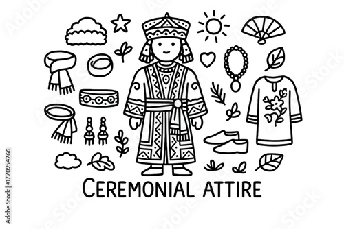 Ceremonial Attire Doodle. Ceremonial attire. Hand-drawn doodle illustration of ceremonial attire. In the