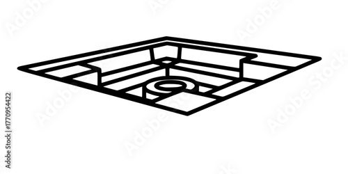 Sunken Outdoor Seating Area Minimalist Line Art Vector