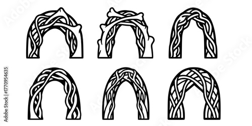 Abstract Organic Archway Curved Passage Line Art Vector