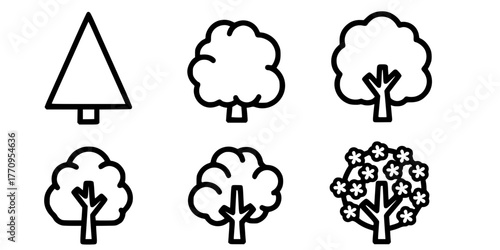 Landscape Plan Tree Canopy Shapes Flat Vector Icon Set