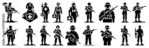 Military soldier silhouettes pack – armed forces positions collection