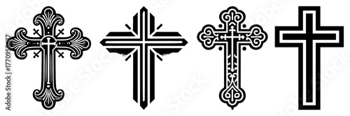 Ornamental Christian crosses set – decorative faith symbols collection