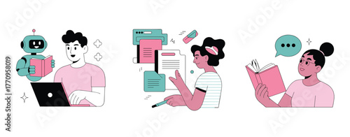 People interacting with technology and learning concepts