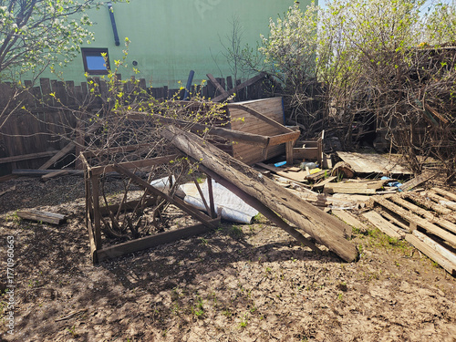 Stormy Backyard Aftermath with Debris Clean-Up Task Ahead. 