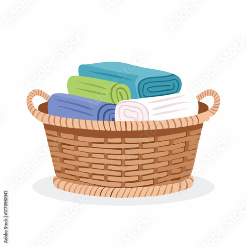 Rope basket with folded towels