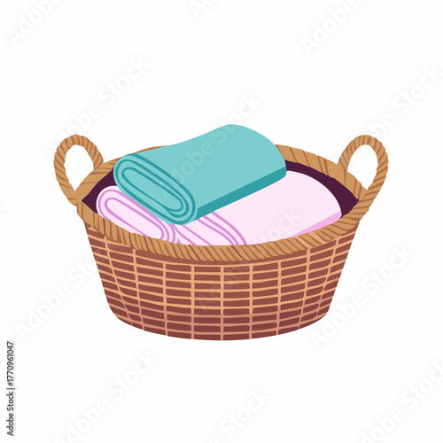 Rope basket with folded towels