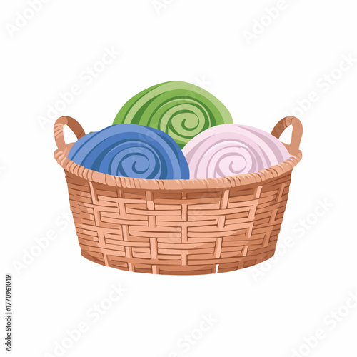 Rope basket with folded towels