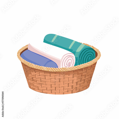 Rope basket with folded towels