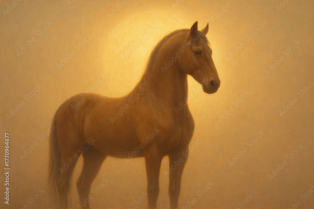 Obraz premium Majestic brown horse with glowing background
