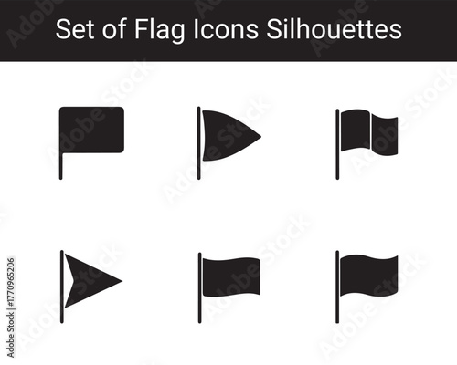 Collection of Waving Flag Silhouettes – Simple Black Flag Icons for Design, Decoration, and Graphic Projects