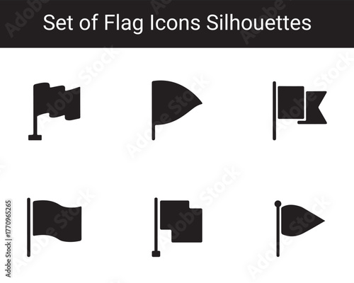 Collection of Waving Flag Silhouettes – Simple Black Flag Icons for Design, Decoration, and Graphic Projects