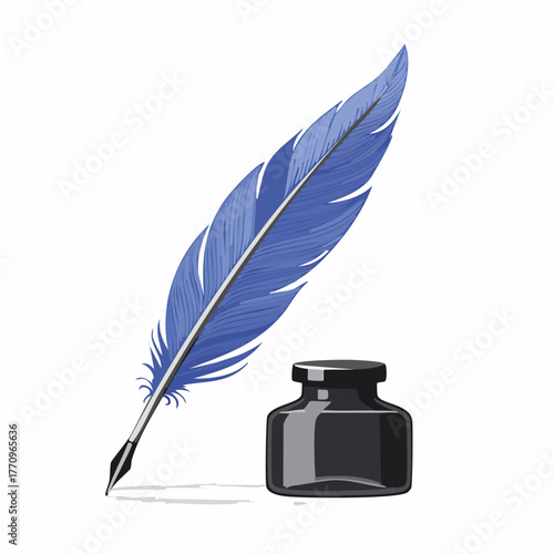 Feather quill and ink bottle