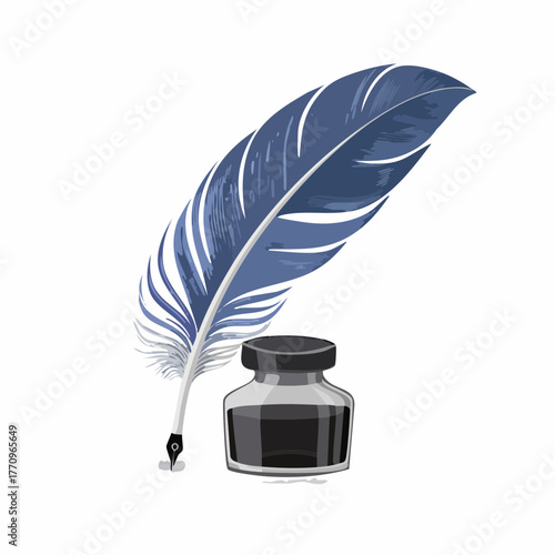 Feather quill and ink bottle