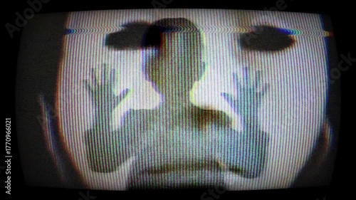 Silhouette of Child Behind Screen With White Mask Creates Mystery And Fear