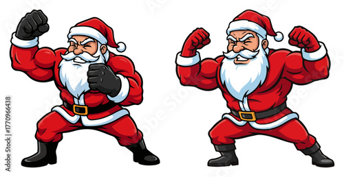 Muscular Boxing Santa Claus – Strong Christmas Fighter Cartoon Character Set