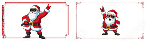 Rock On Santa Greeting Card Frames – Cool Claus Making Metal Hand Sign Template
