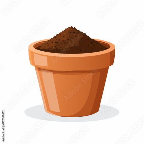 Clay flower pot with soil